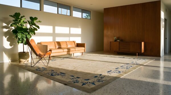 Ivory knotted chinese peking square 1880s wool room size antique rug 10 Ivory knotted chinese peking square 1880s wool room size antique rug (sku 25598) - room view