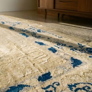 Ivory Knotted Chinese Peking Square 1880s Wool Room Size Antique Rug (SKU 25598) - in-room detail