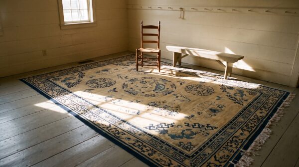 Wool ivory chinese antique room size - peking 1920s rectangle knotted rug 8 Wool ivory chinese antique room size - peking 1920s rectangle knotted rug (sku 25537) - room view