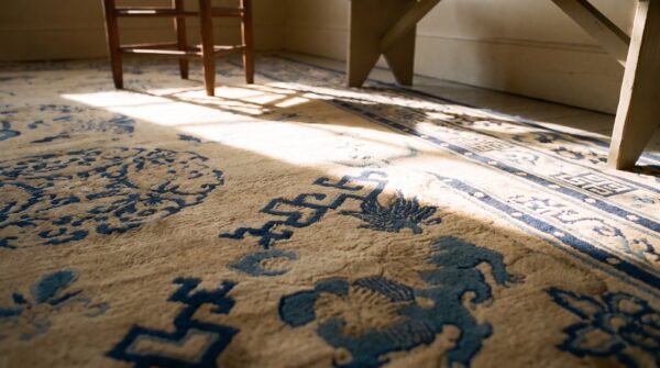 Wool ivory chinese antique room size - peking 1920s rectangle knotted rug 9 Wool ivory chinese antique room size - peking 1920s rectangle knotted rug (sku 25537) - in-room detail