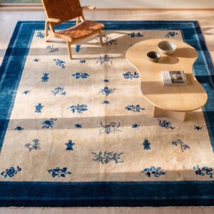 Ivory Color Antique Late 19th Century Room Size Floral Chinese Peking Carpet (SKU 23304) - styled overhead view