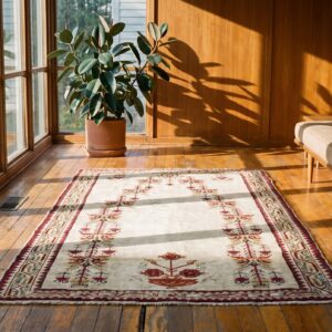 Ivory Color Antique Late 19th Century Tribal Turkish Ghiordes Muslim Prayer Rug (SKU 21610) - room view