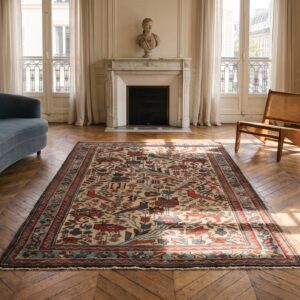 Ivory Color Antique Small Persian Tribal Geometric Bird Design Malayer Throw Rug (SKU 23067) - room view