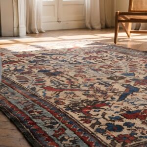Ivory Color Antique Small Persian Tribal Geometric Bird Design Malayer Throw Rug (SKU 23067) - in-room detail