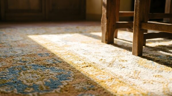 Ivory color square shape allover arts and crafts antique turkish oushak rug 11 Ivory color square shape allover arts and crafts antique turkish oushak rug (sku 25363) - in-room detail
