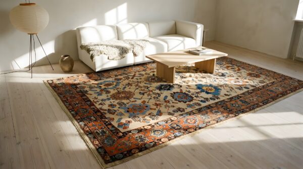 Antique ivory color tribal large scale design persian bakshaish carpet 7 Antique ivory color tribal large scale design persian bakshaish carpet (sku 23887) - room view