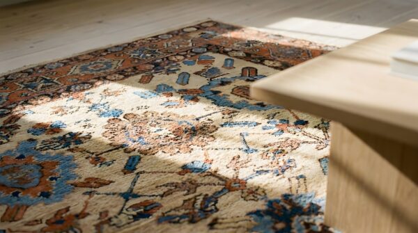 Antique ivory color tribal large scale design persian bakshaish carpet 8 Antique ivory color tribal large scale design persian bakshaish carpet (sku 23887) - in-room detail