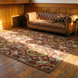 Ivory Cream Color European Floral Design Antique English Needlepoint Carpet (SKU 19591) - room view