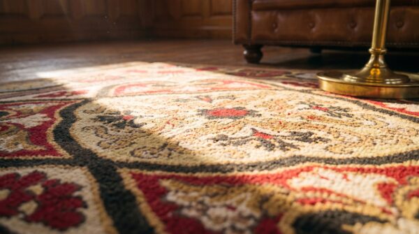 Ivory cream color european floral design antique english needlepoint carpet 12 Ivory cream color european floral design antique english needlepoint carpet (sku 19591) - in-room detail