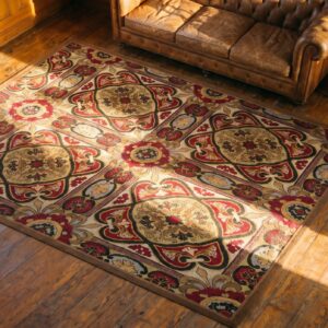 Ivory Cream Color European Floral Design Antique English Needlepoint Carpet (SKU 19591) - styled overhead view