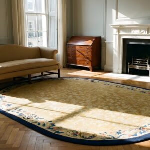 Ivory Cream Color Antique Oval Chinese Koi Fish and Bat Design Peking Rug (SKU 23495) - room view