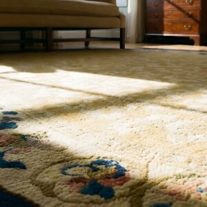 Ivory Cream Color Antique Oval Chinese Koi Fish and Bat Design Peking Rug (SKU 23495) - in-room detail