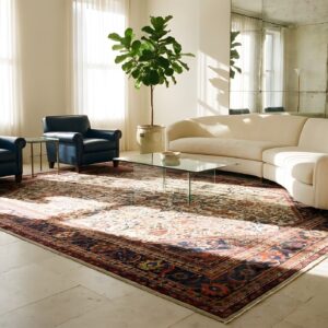 Ivory Cream Antique Floral Hand Knotted Wool Pile Rug (SKU 25639) - room view