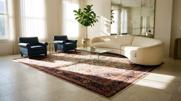 Ivory cream antique floral hand knotted wool pile rug 9 Ivory cream antique floral hand knotted wool pile rug (sku 25639) - room view