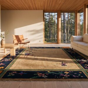 Ivory Cream Open Field Antique Chinese Art Deco Room Size Carpet (SKU 25554) - room view