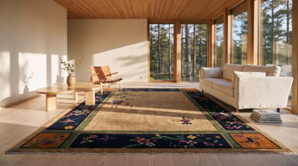 Ivory cream open field antique chinese art deco room size carpet 7 Ivory cream open field antique chinese art deco room size carpet (sku 25554) - room view