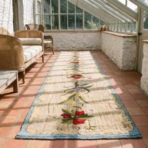 Ivory Antique Floral American Hooked Hallway Runner Rug (SKU 20566) - room view