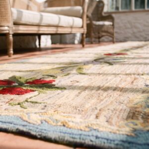 Ivory Antique Floral American Hooked Hallway Runner Rug (SKU 20566) - in-room detail