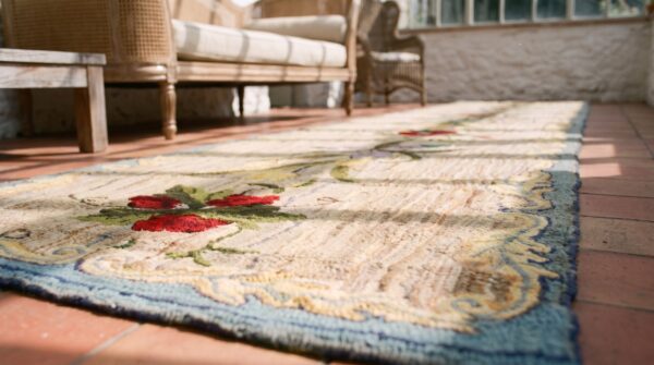 Ivory antique floral american hooked hallway runner rug (sku 20566) - in-room detail