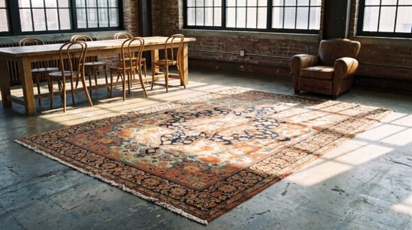 Ivory antique floral medallion design small persian sarouk farahan rug 7 Ivory antique floral medallion design small persian sarouk farahan rug (sku 20764) - room view
