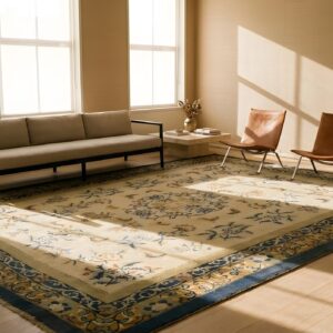 Ivory Floral Antique Room Size Chinese Wool Pile Hand Knotted Rug (SKU 24401) - in-room detail
