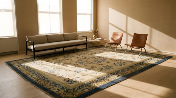 Ivory floral antique room size chinese wool pile hand knotted rug 11 Ivory floral antique room size chinese wool pile hand knotted rug (sku 24401) - in-room detail