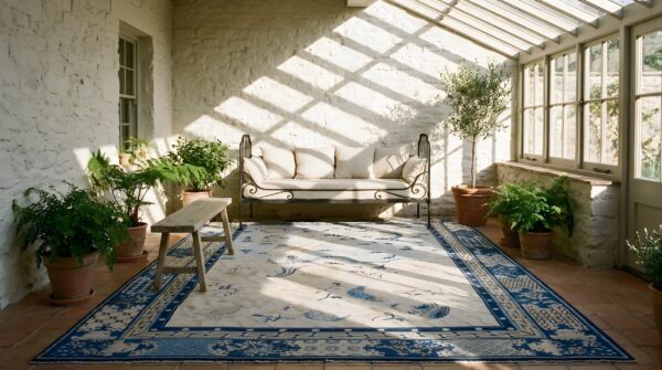 Antique ivory hallway runner wool chinese - peking 1890s knotted rectangle rug (sku 23464) - room view