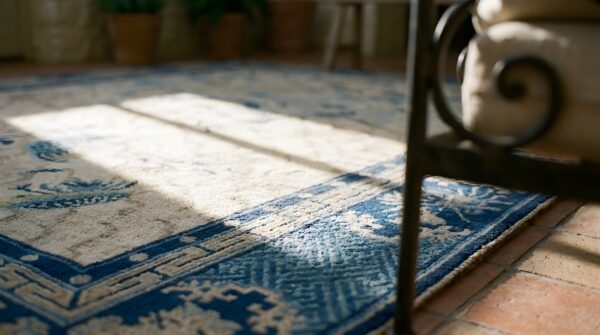 Antique ivory hallway runner wool chinese - peking 1890s knotted rectangle rug (sku 23464) - in-room detail