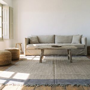 Ivory Antique Indian Geometric Trellis Lattice Design Cotton Dhurrie Rug (SKU 21749) - room view