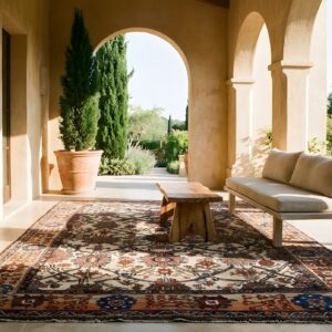 Ivory Antique Large Scale Allover Design Persian Bakhtiari Rug (SKU 25507) - room view
