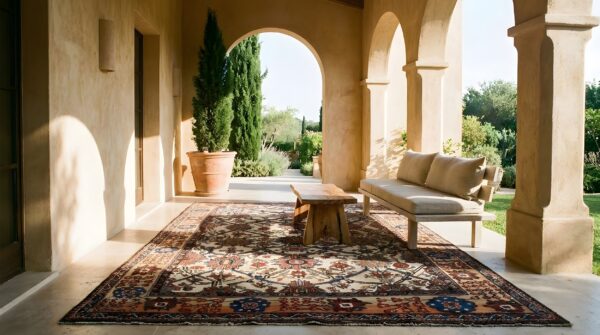 Ivory antique large scale allover design persian bakhtiari rug (sku 25507) - room view