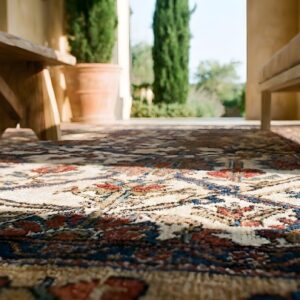 Ivory Antique Large Scale Allover Design Persian Bakhtiari Rug (SKU 25507) - in-room detail