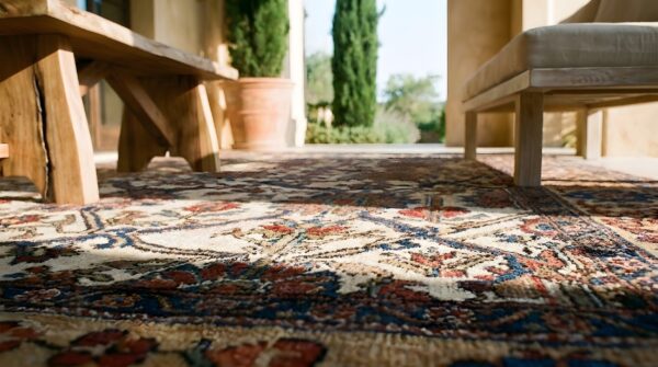 Ivory antique large scale allover design persian bakhtiari rug (sku 25507) - in-room detail