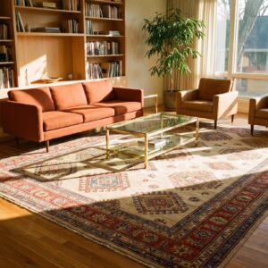 Ivory Large Scale Primitive Tribal Pattern Antique Persian Bakshaish Rug (SKU 24481) - room view