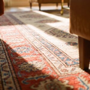 Ivory Large Scale Primitive Tribal Pattern Antique Persian Bakshaish Rug (SKU 24481) - in-room detail