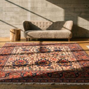 Ivory Large Scale Tribal Pattern Antique Persian Afshar Small Scatter Size Rug (SKU 19384) - room view
