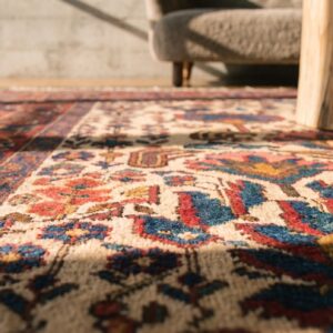 Ivory Large Scale Tribal Pattern Antique Persian Afshar Small Scatter Size Rug (SKU 19384) - in-room detail