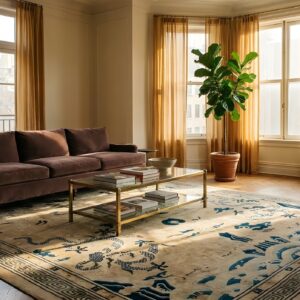 Ivory Antique Late 19th Century Square Chinese Peking Dragon Carpet (SKU 21654) - room view