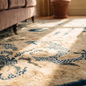 Ivory Antique Late 19th Century Square Chinese Peking Dragon Carpet (SKU 21654) - in-room detail