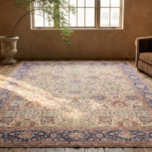 Ivory and Light Blue Fine Allover Floral Design Persian Antique Tabriz Rug (SKU 19949) - room view