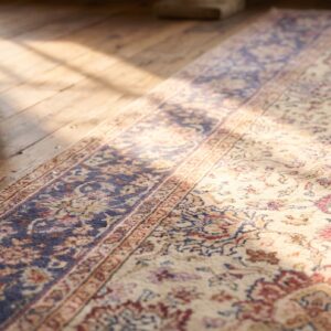 Ivory and Light Blue Fine Allover Floral Design Persian Antique Tabriz Rug (SKU 19949) - in-room detail