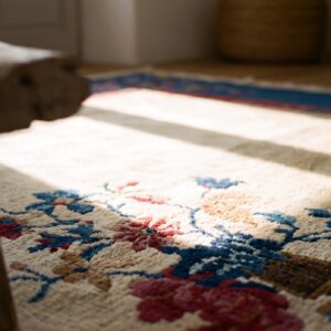 Ivory and Light Blue Antique Room Size Chinese Art Deco Rug (SKU 22611) - in-room detail