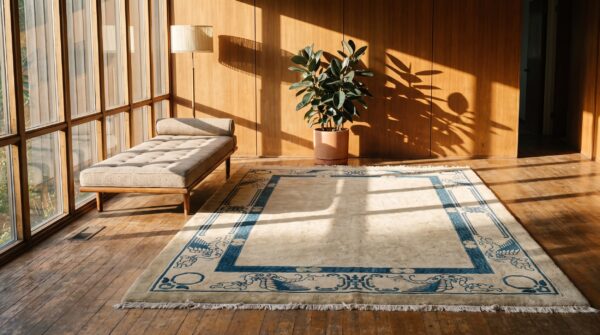 Ivory minimalist solid open field antique chinese dragon peking rug 6 Ivory minimalist solid open field antique chinese dragon peking rug (sku 22808) - room view