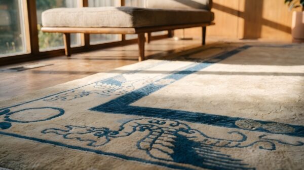 Ivory minimalist solid open field antique chinese dragon peking rug 7 Ivory minimalist solid open field antique chinese dragon peking rug (sku 22808) - in-room detail