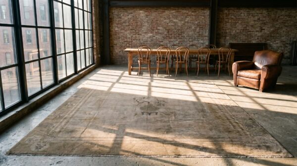 Antique ivory minimalist vase pattern square chinese peking rug 11 Antique ivory minimalist vase pattern square chinese peking rug (sku 19995) - room view