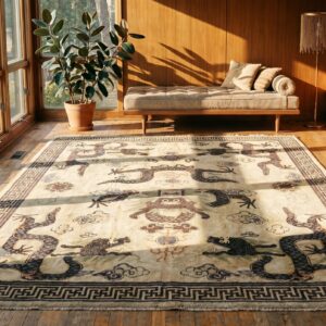 Ivory Antique Mongolian Dragon Design Room Size Chinese Carpet (SKU 19655) - room view
