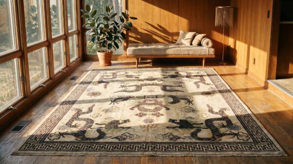 Ivory antique mongolian dragon design room size chinese carpet (sku 19655) - room view