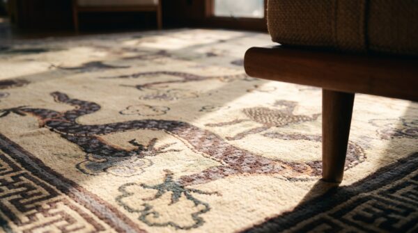 Ivory antique mongolian dragon design room size chinese carpet (sku 19655) - in-room detail