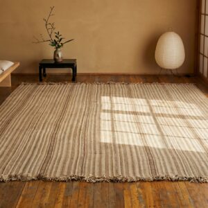 Antique Ivory Northwest Persian Flat Weave Neutral Stripes Square Kilim Rug (SKU 19540) - room view