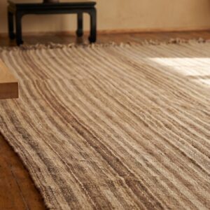 Antique Ivory Northwest Persian Flat Weave Neutral Stripes Square Kilim Rug (SKU 19540) - in-room detail